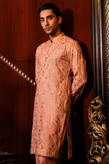 Blush Peach Embroidered Kurta Pajama Set