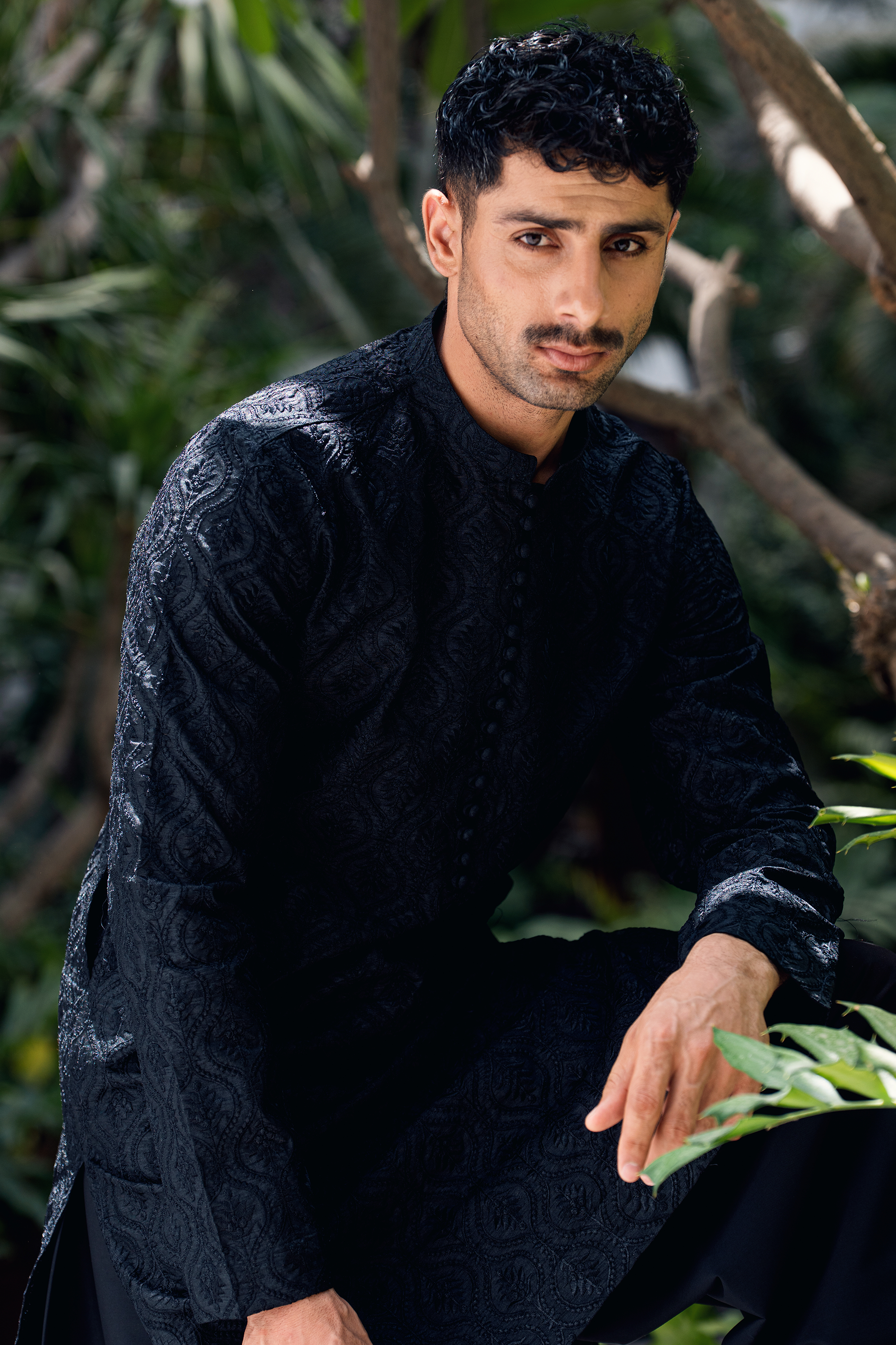 Classic Black Embroidered Kurta & Farshi Shalwar Set
