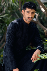 Classic Black Embroidered Kurta & Farshi Shalwar Set