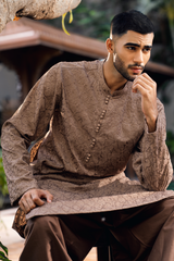 Mocha Brown Embroidered Kurta & Farshi Shalwar Set