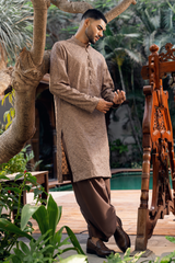 Mocha Brown Embroidered Kurta & Farshi Shalwar Set
