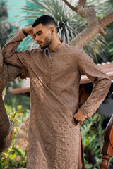 Mocha Brown Embroidered Kurta & Farshi Shalwar Set