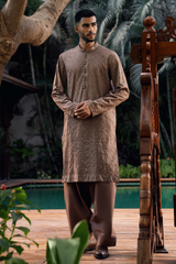 Mocha Brown Embroidered Kurta & Farshi Shalwar Set
