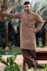 Mocha Brown Embroidered Kurta & Farshi Shalwar Set