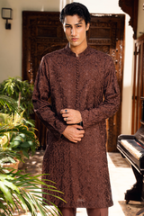 Coffee Brown Embroidered Kurta Pajama Set