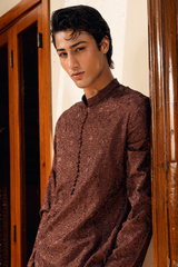 Coffee Brown Embroidered Kurta Pajama Set