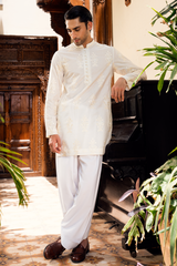 Ivory White Embroidered Kurta & Farshi Shalwar Set
