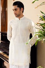 Ivory White Embroidered Kurta & Farshi Shalwar Set