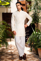 Ivory White Embroidered Kurta & Farshi Shalwar Set