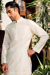 Ivory White Embroidered Kurta & Farshi Shalwar Set