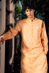 Peach Gold Embroidered Kurta Pajama Set