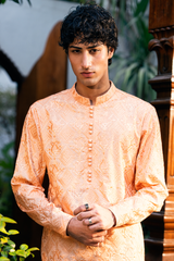 Peach Gold Embroidered Kurta Pajama Set