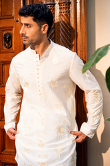 Cream White Embroidered Kurta & Farshi Shalwar Set