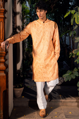 Peach Gold Embroidered Kurta Pajama Set