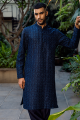 Midnight Blue Embroidered Kurta & Farshi Shalwar Set