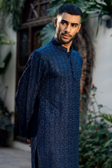 Midnight Blue Embroidered Kurta & Farshi Shalwar Set