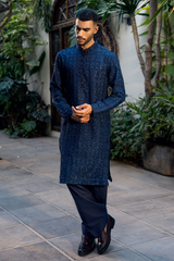 Midnight Blue Embroidered Kurta & Farshi Shalwar Set