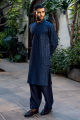 Midnight Blue Embroidered Kurta & Farshi Shalwar Set