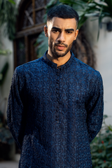 Midnight Blue Embroidered Kurta & Farshi Shalwar Set