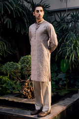 Sand Brown Embroidered Kurta Pajama Set