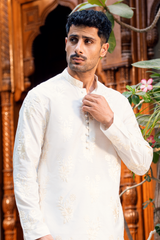 Cream White Embroidered Kurta & Farshi Shalwar Set
