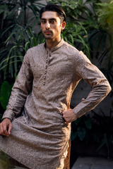 Sand Brown Embroidered Kurta Pajama Set