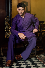 Royal Purple Embroidered Kurta Pajama Set