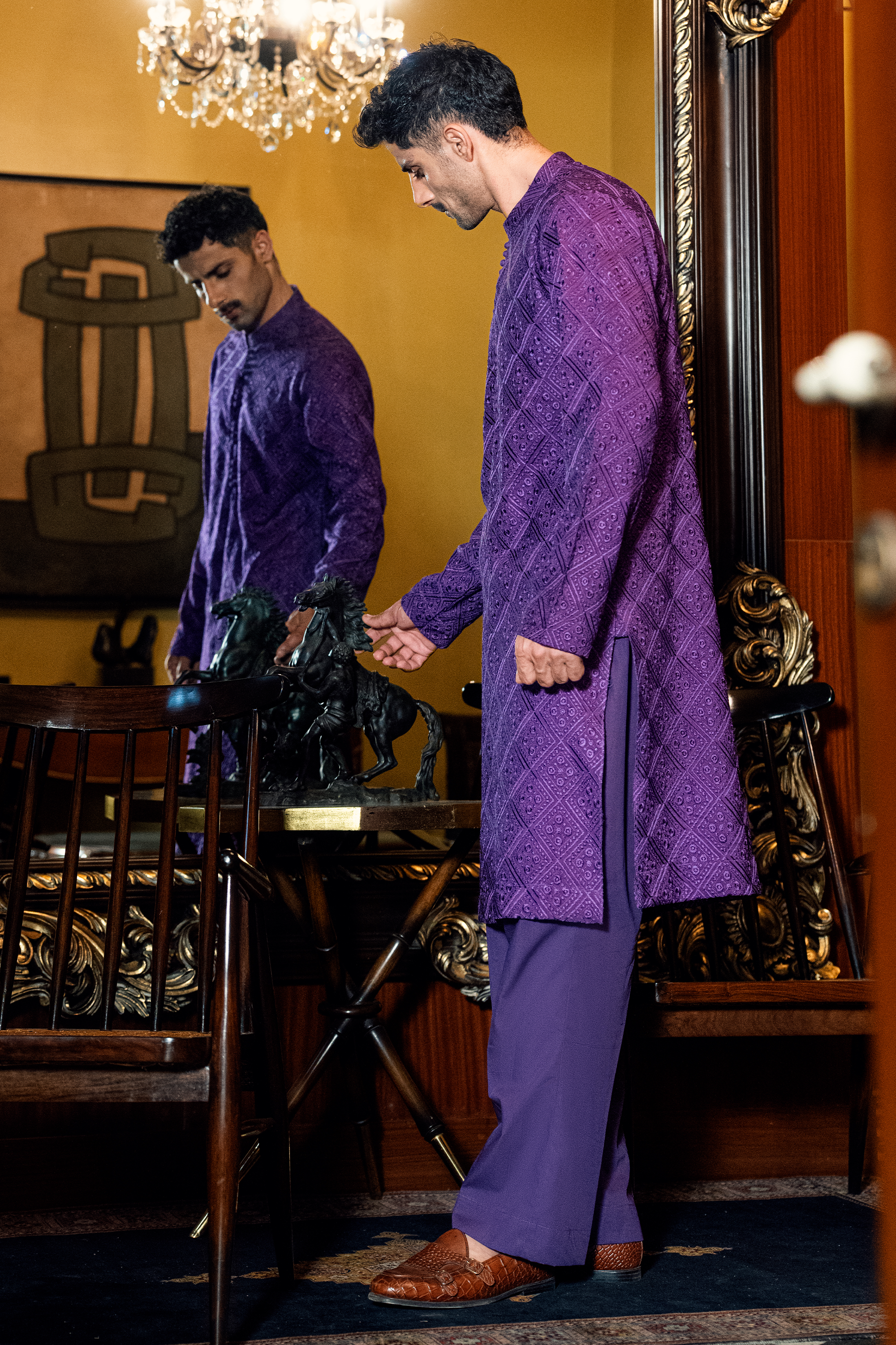 Royal Purple Embroidered Kurta Pajama Set