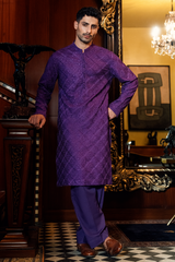 Royal Purple Embroidered Kurta Pajama Set