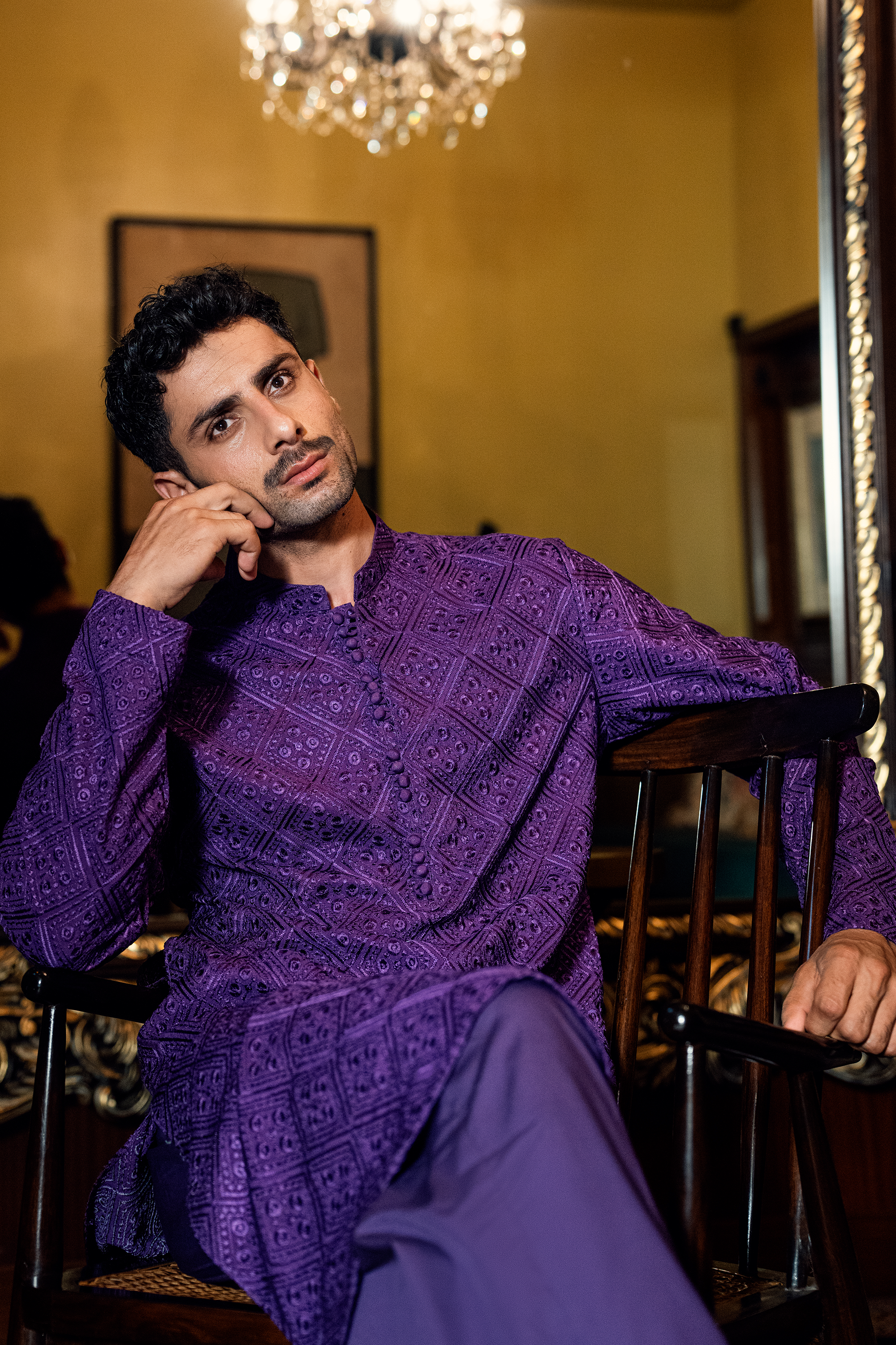 Royal Purple Embroidered Kurta Pajama Set