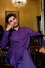 Royal Purple Embroidered Kurta Pajama Set