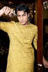 Mustard Gold Embroidered Kurta Pajama Set