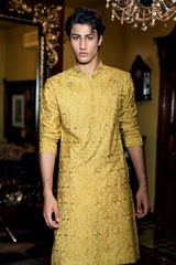 Mustard Gold Embroidered Kurta Pajama Set