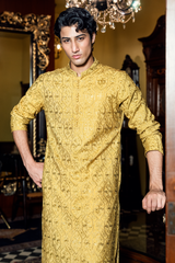Mustard Gold Embroidered Kurta Pajama Set