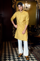 Mustard Gold Embroidered Kurta Pajama Set
