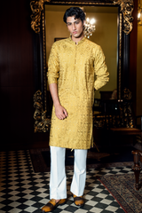 Mustard Gold Embroidered Kurta Pajama Set