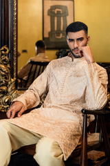 Nude Peach Beige Embroidered Kurta Pajama Set