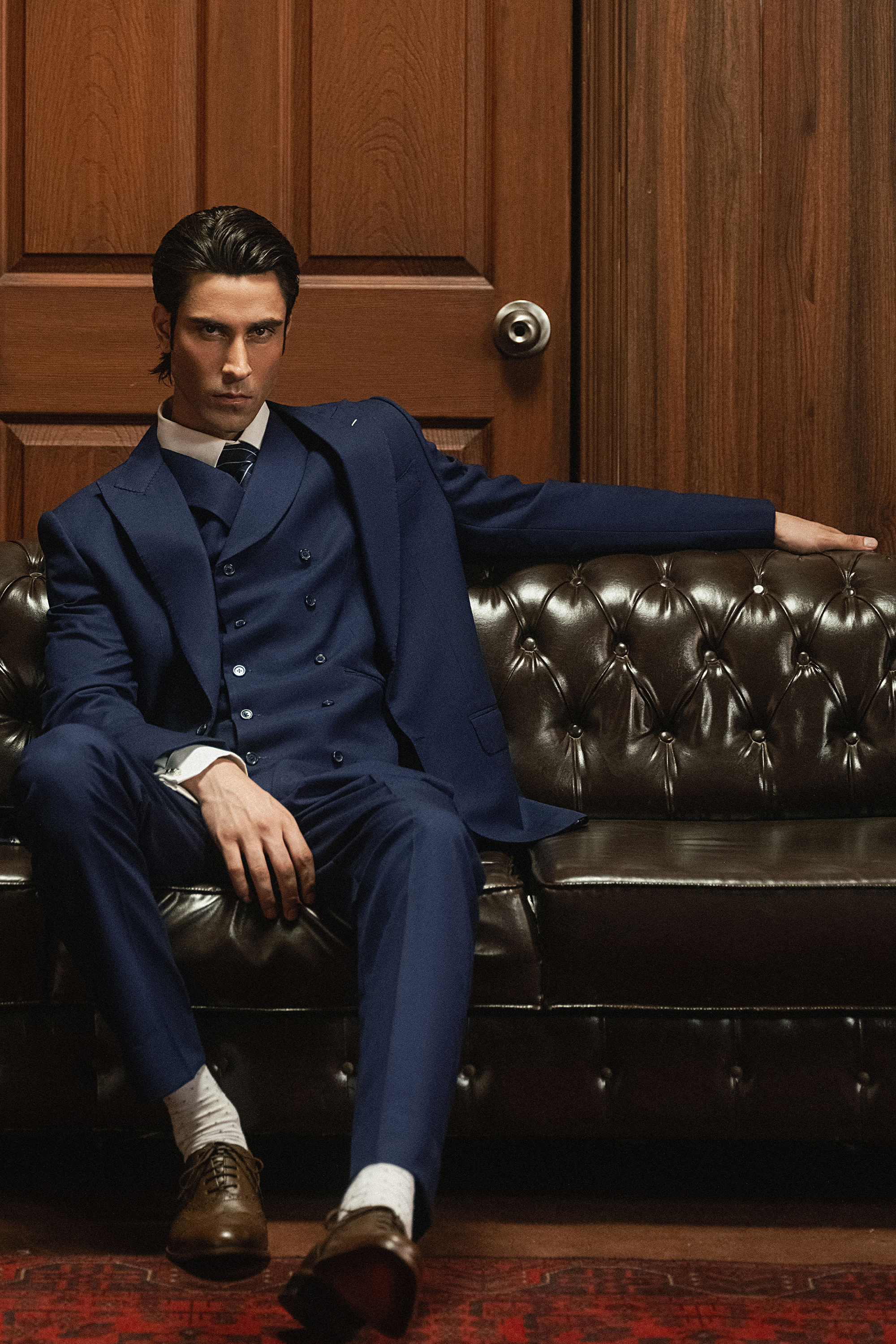 Classic Phthalo Blue Double-Breasted Three-Piece Suit