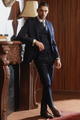 Classic Navy Blue Double-Breasted Three-Piece Suit