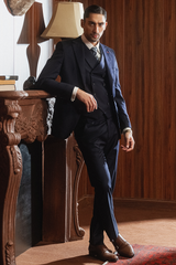 Classic Navy Blue Double-Breasted Three-Piece Suit