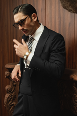 Classic Dark Charcoal Grey Blue Two-Button Three-Piece Suit