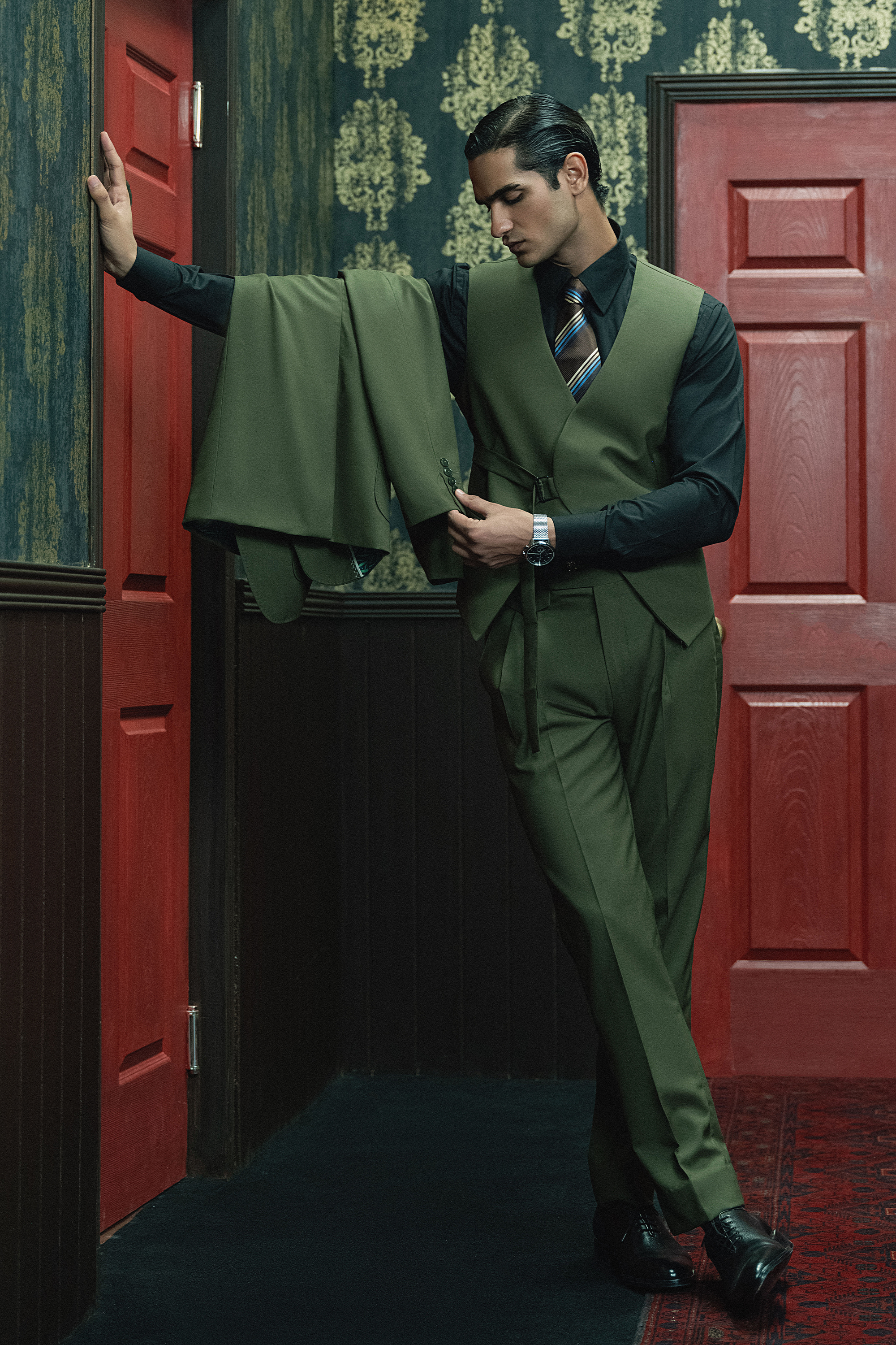 Classic Irish Clover Green Two-Button Three-Piece Suit