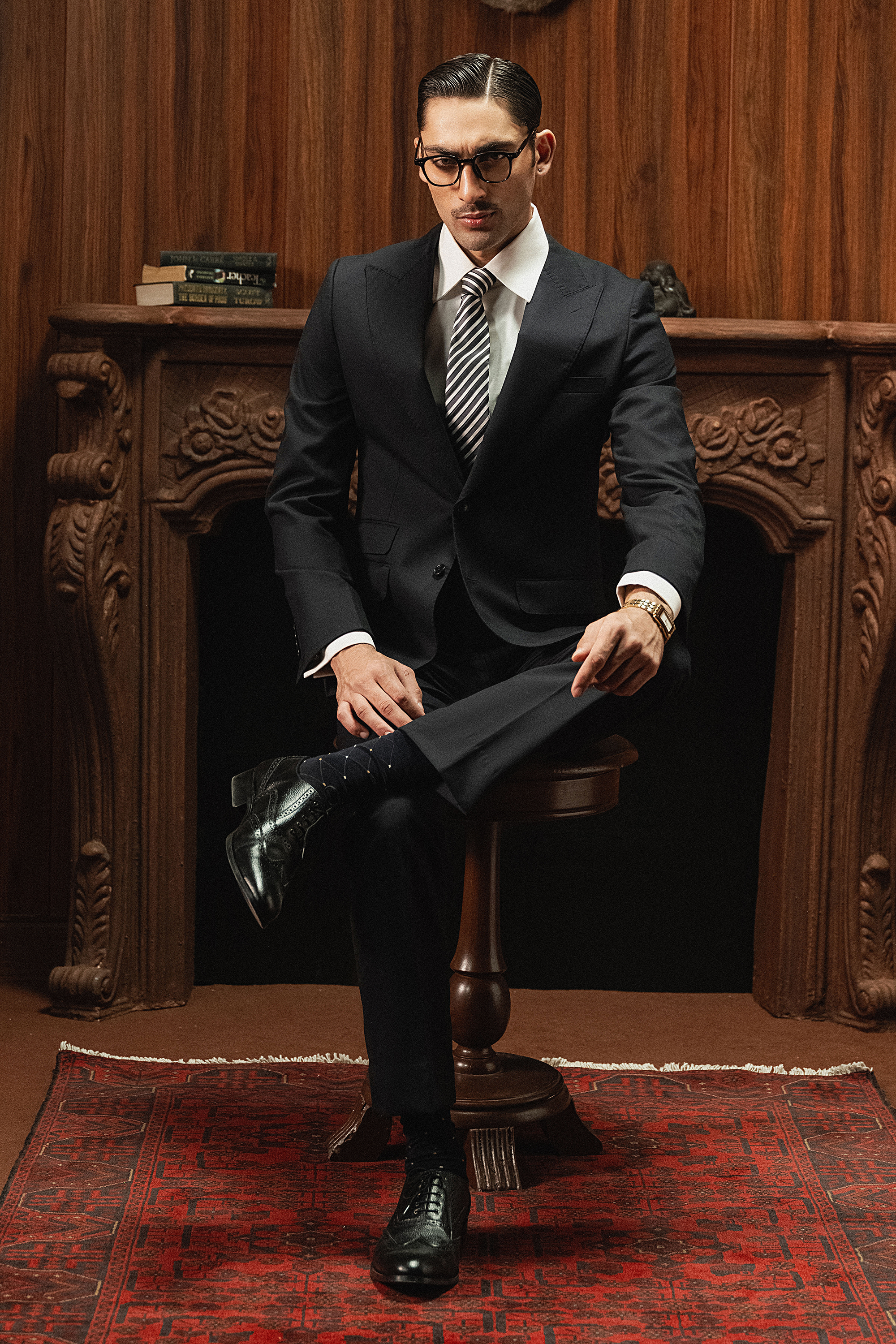 Classic Dark Charcoal Grey Blue Two-Button Three-Piece Suit