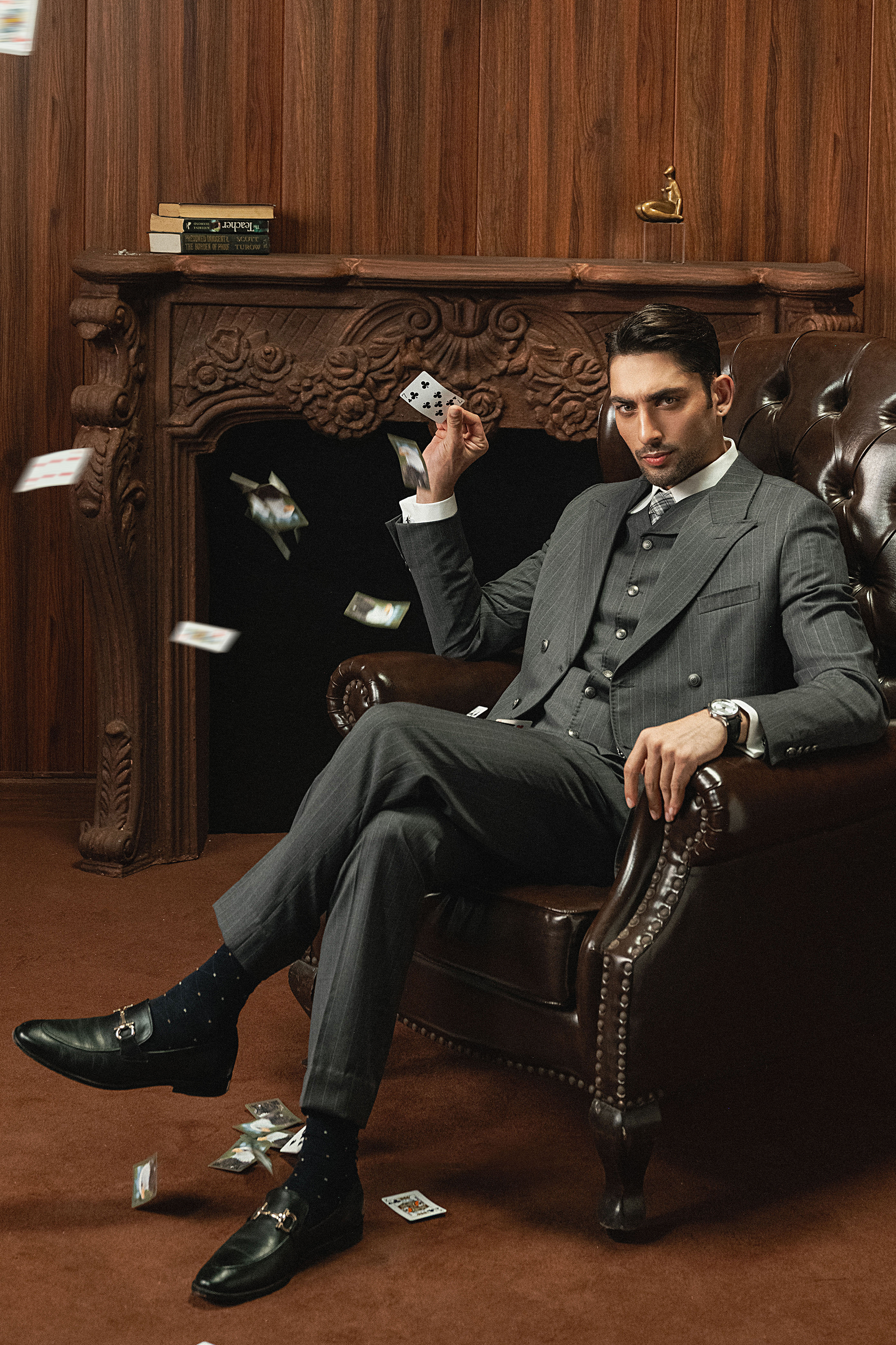 Classic Steel Grey Double-Breasted Pinstripe Three-Piece Suit