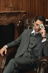 Classic Steel Grey Double-Breasted Pinstripe Three-Piece Suit