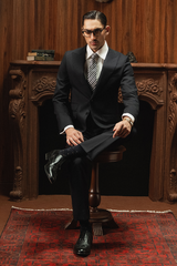 Classic Dark Charcoal Grey Blue Two-Button Three-Piece Suit