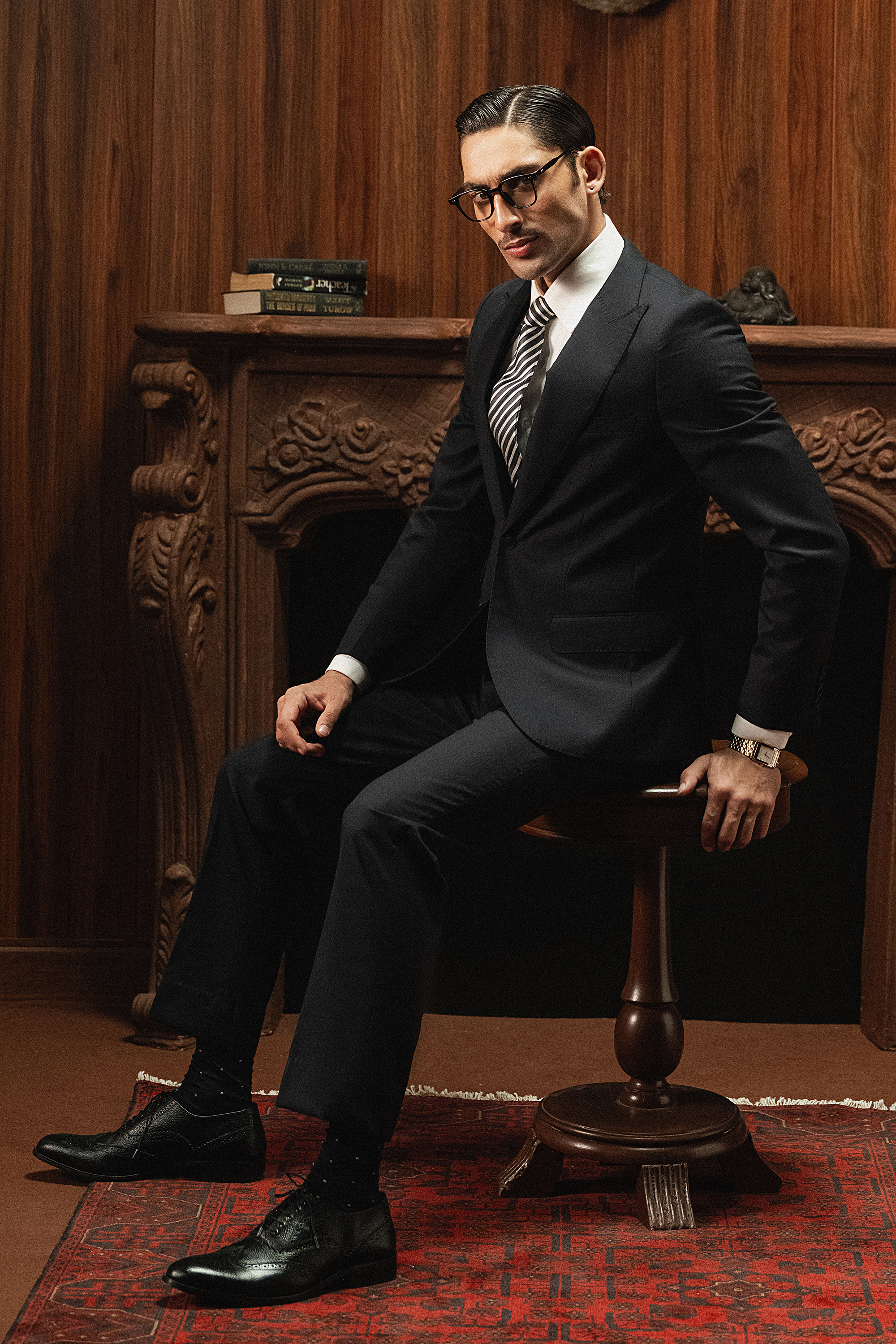 Classic Dark Charcoal Grey Blue Two-Button Three-Piece Suit