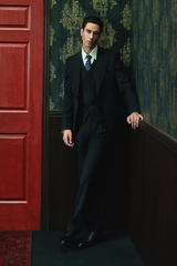 Classic Dark Black Double-Breasted Three-Piece Suit
