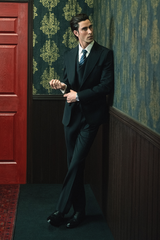 Classic Dark Black Double-Breasted Three-Piece Suit