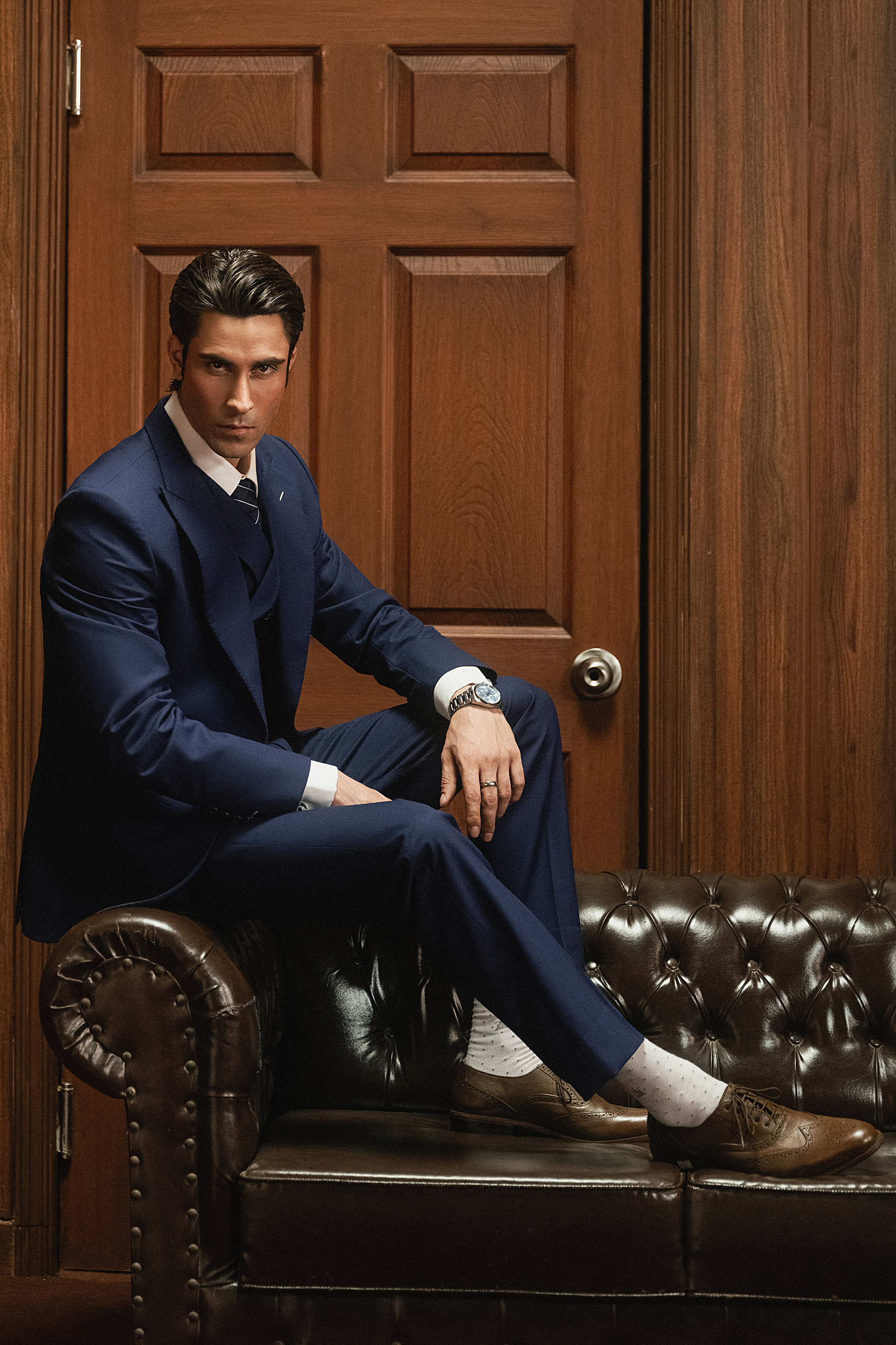 Classic Phthalo Blue Double-Breasted Three-Piece Suit